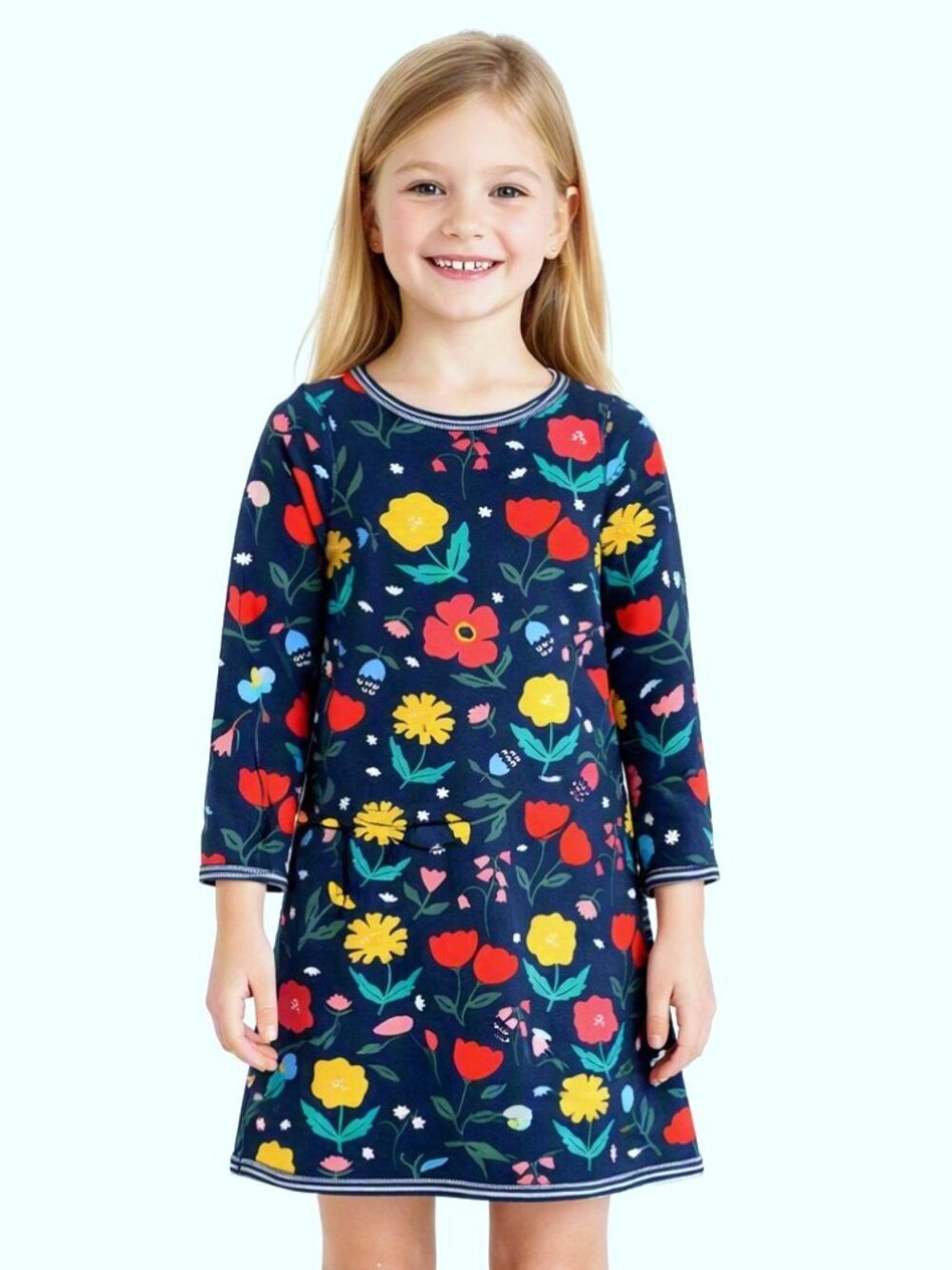 Mini Boden Reversible Colorful Floral Striped Dress 7/8 years